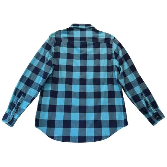 TIMBERLAND Cotton Flannel Button Up Shirt Men's Size XL Regular Aqua Navy Check - Picture 2 of 14